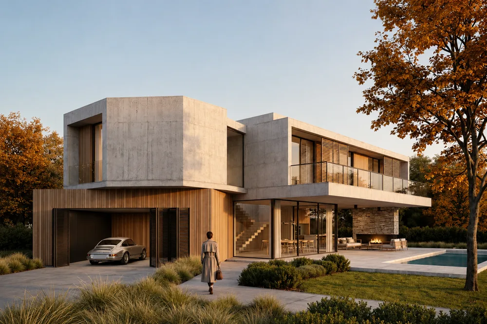 Casa residencial de dos plantas con jardín
