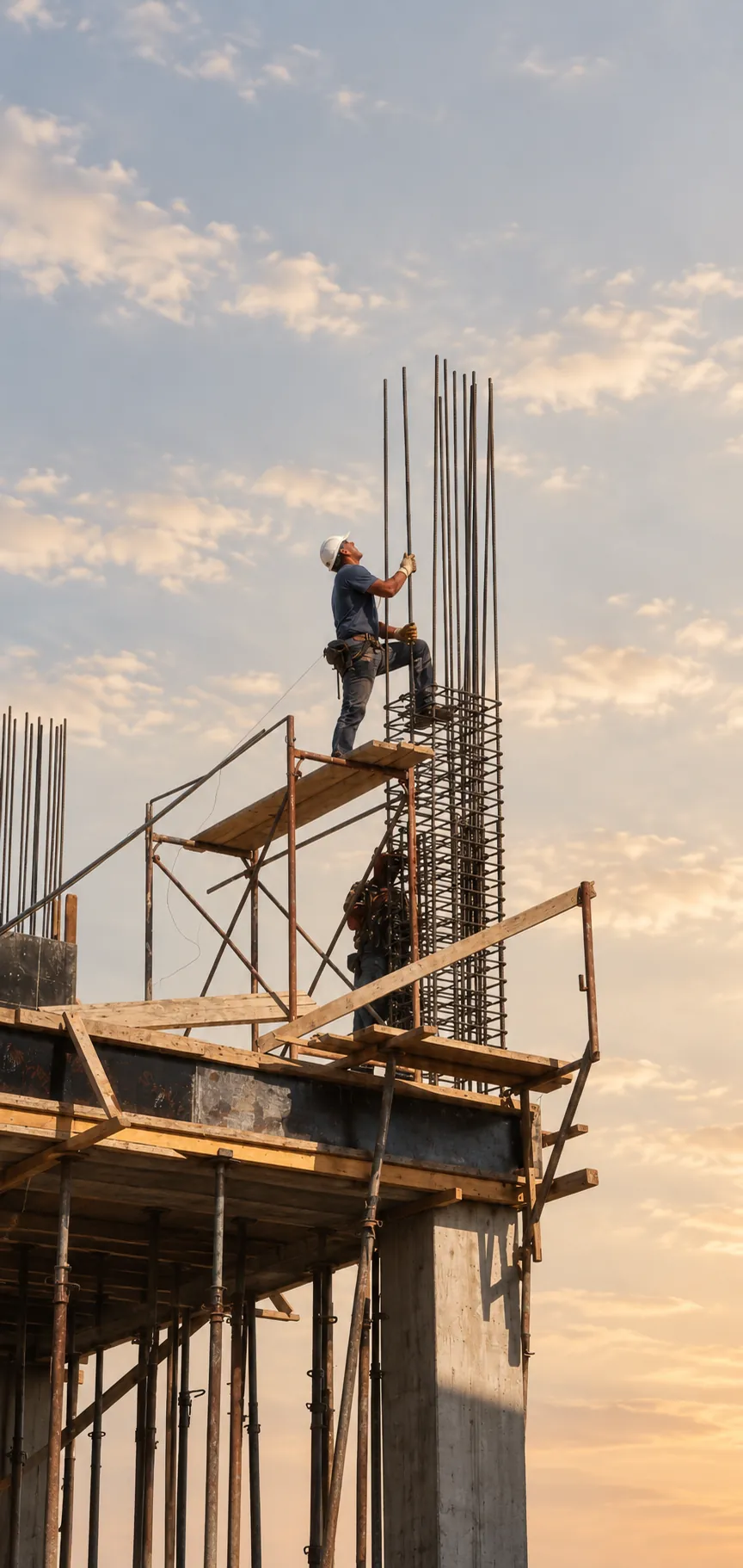 Grúa montando una estructura sobre una obra en construcción