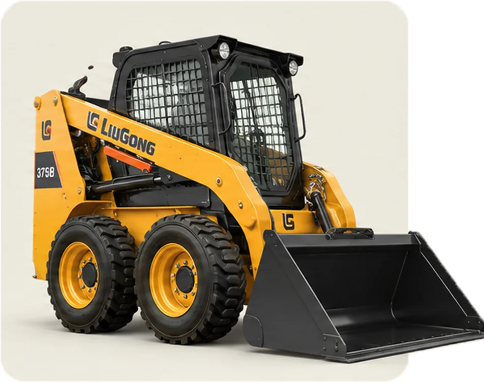Minicargadora LiuGong amarilla con balde frontal